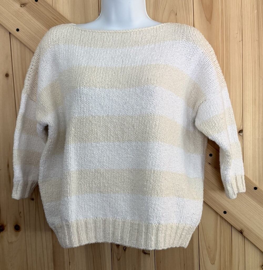 Vtg 80s Dressing Betsy Rare Beige Cream Stripe Cotton Blend Sweater No Sz Tag M